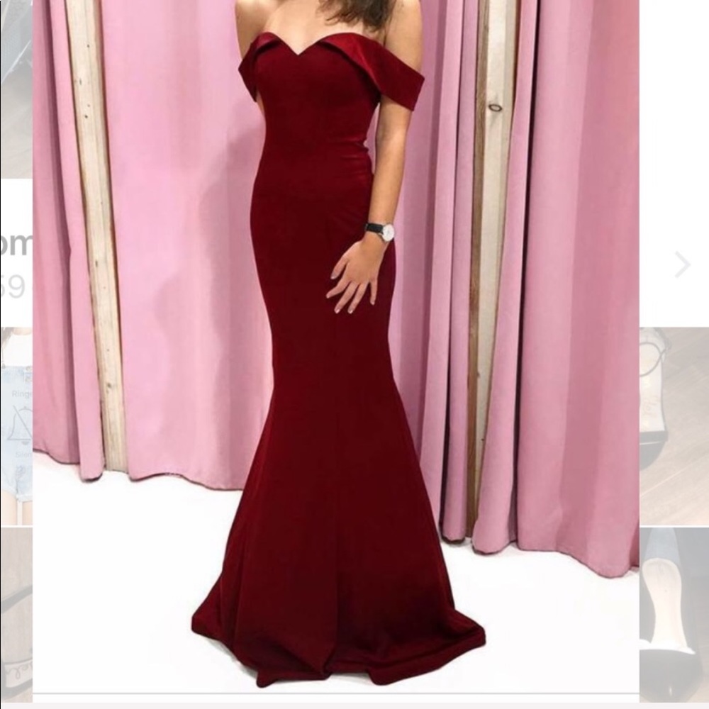 Burgundy Mermaid Off-The-Shoulder Dress